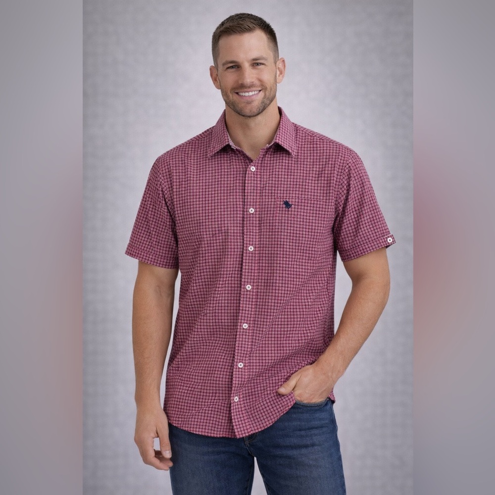 Men's plaid Short Sleeve Shirt polo shirt (size M)